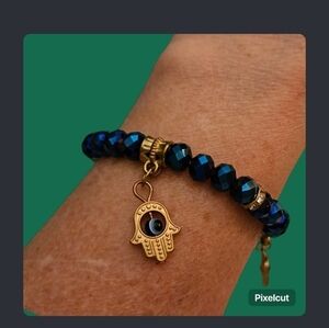 HANDMADE Crystal Bead Hamsa Fatima Charms Protection Stretch Bracelet